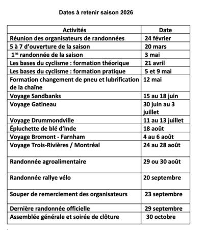 Dates a retenir 2026